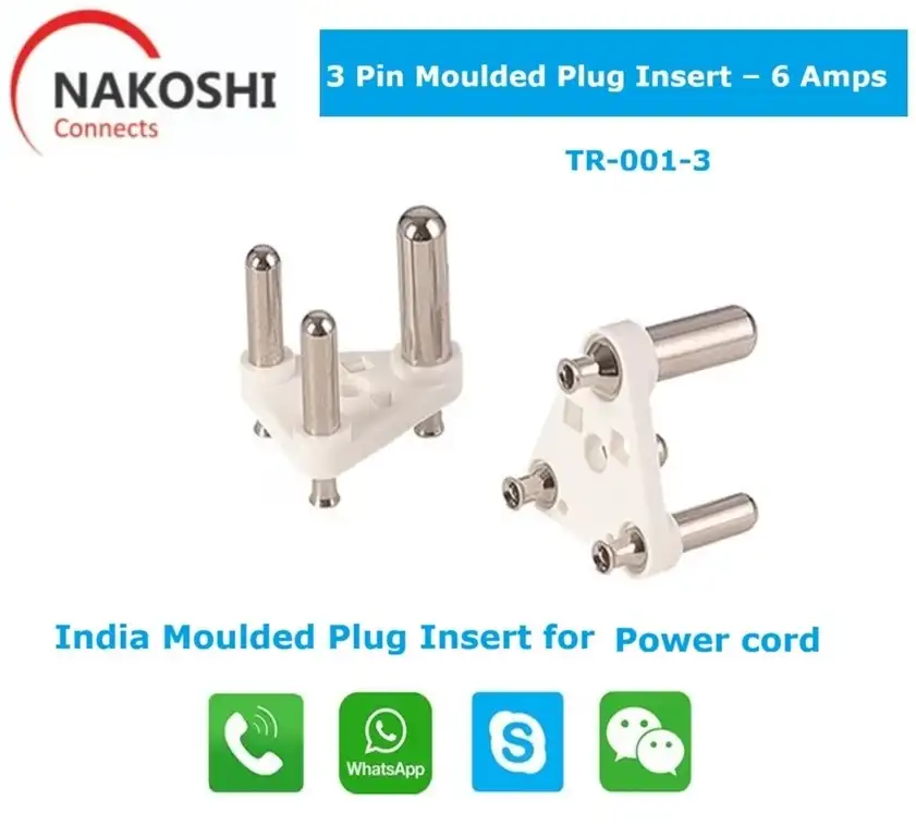 3 Pin Moulded Plug Insert 6 Amps for Indian Power Cords