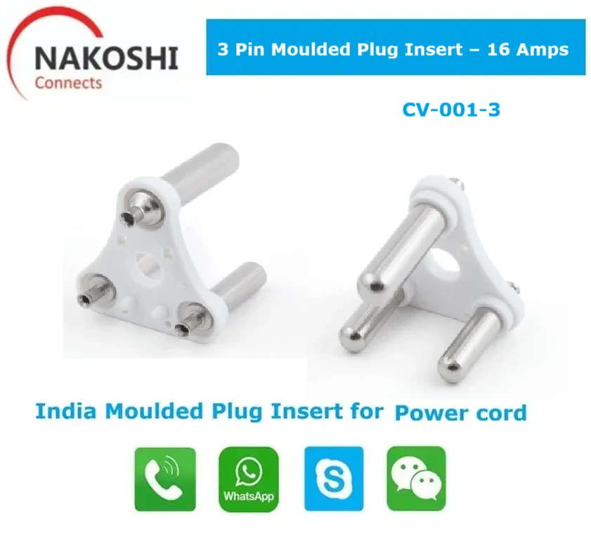3 Pin Moulded Plug Insert 16 Amps for Indian Power Cords