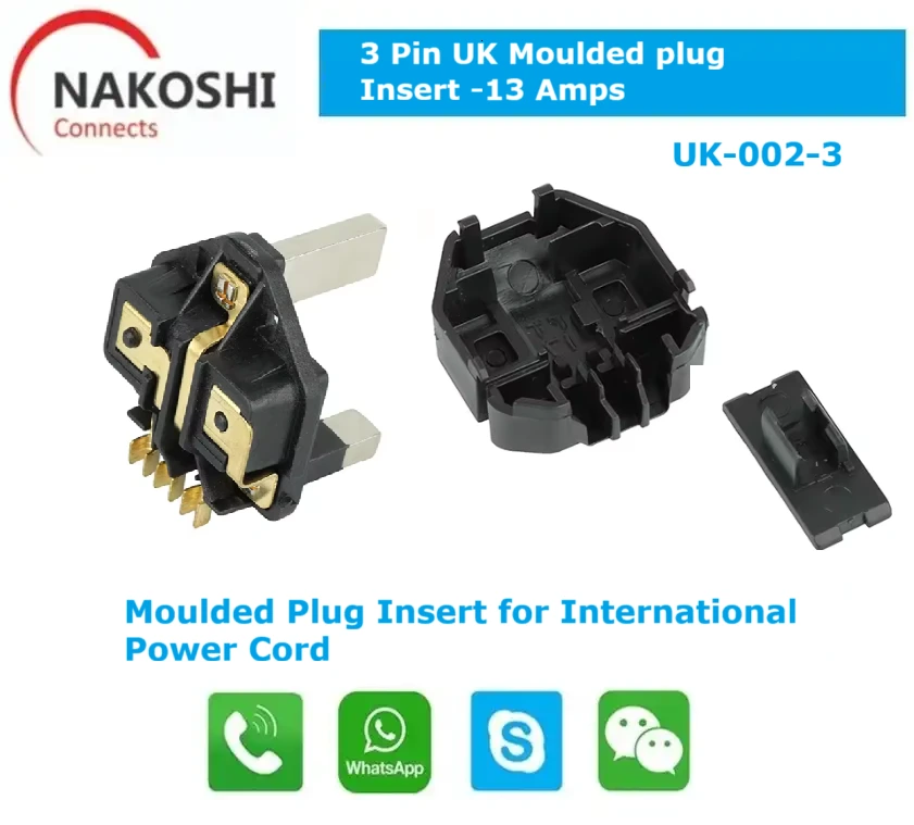 3 Pin UK Moulded Plug Insert 13 Amps with Fuse Solid Brass Pins