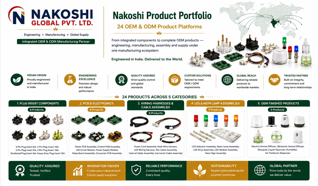 Nakoshi Global product portfolio — 24 OEM and ODM products across 5 manufacturing platforms
