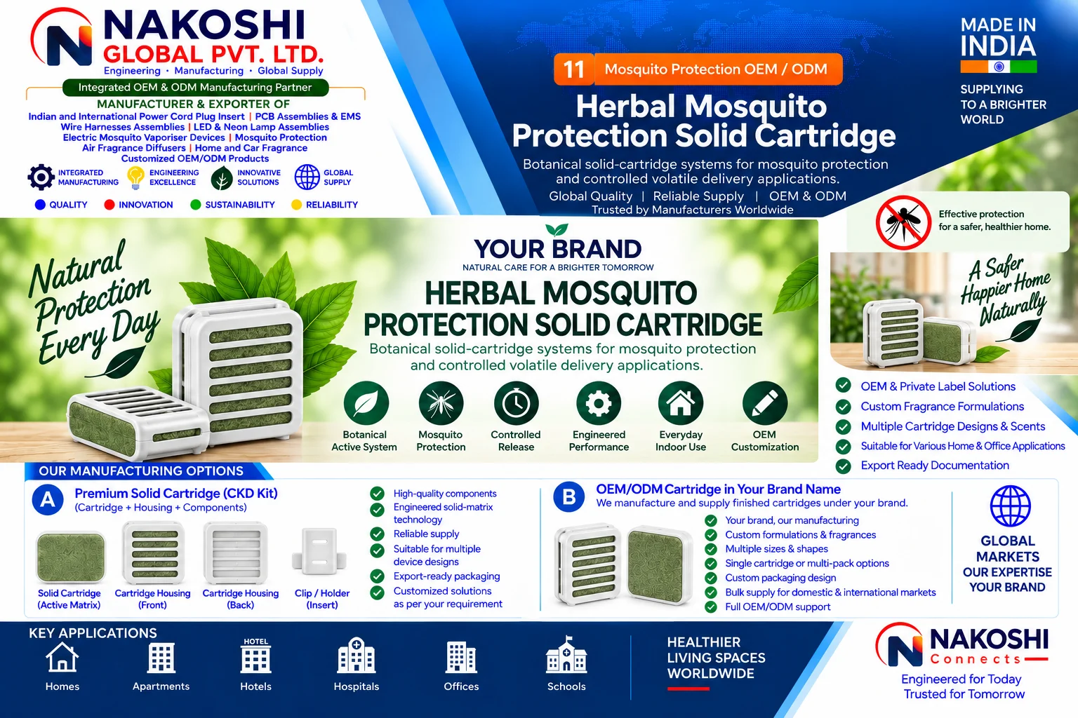 Herbal Mosquito Protection Solid Cartridge Diffuser and Refill - Nakoshi Global OEM and ODM manufacturing