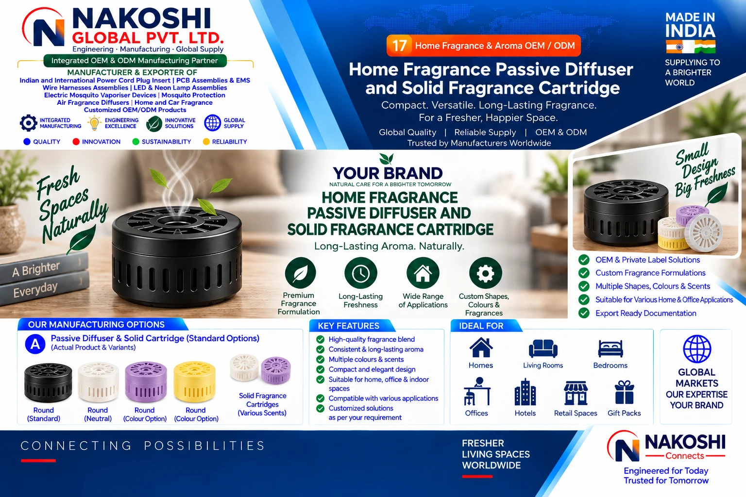 Home Fragrance Passive Diffuser and Solid Heater Cartridge for Fragrance Passive Diffuser - Nakoshi Global OEM and ODM manufacturing