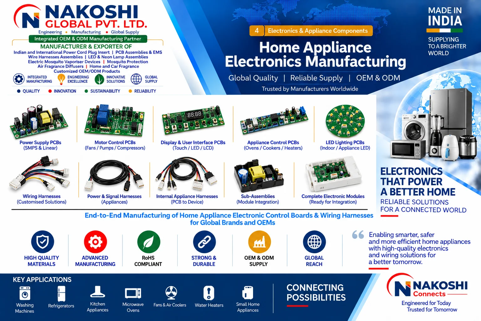 PCB Assembly & PCB Wiring Harness Assembly for Home Appliances - Nakoshi Global OEM and ODM manufacturing