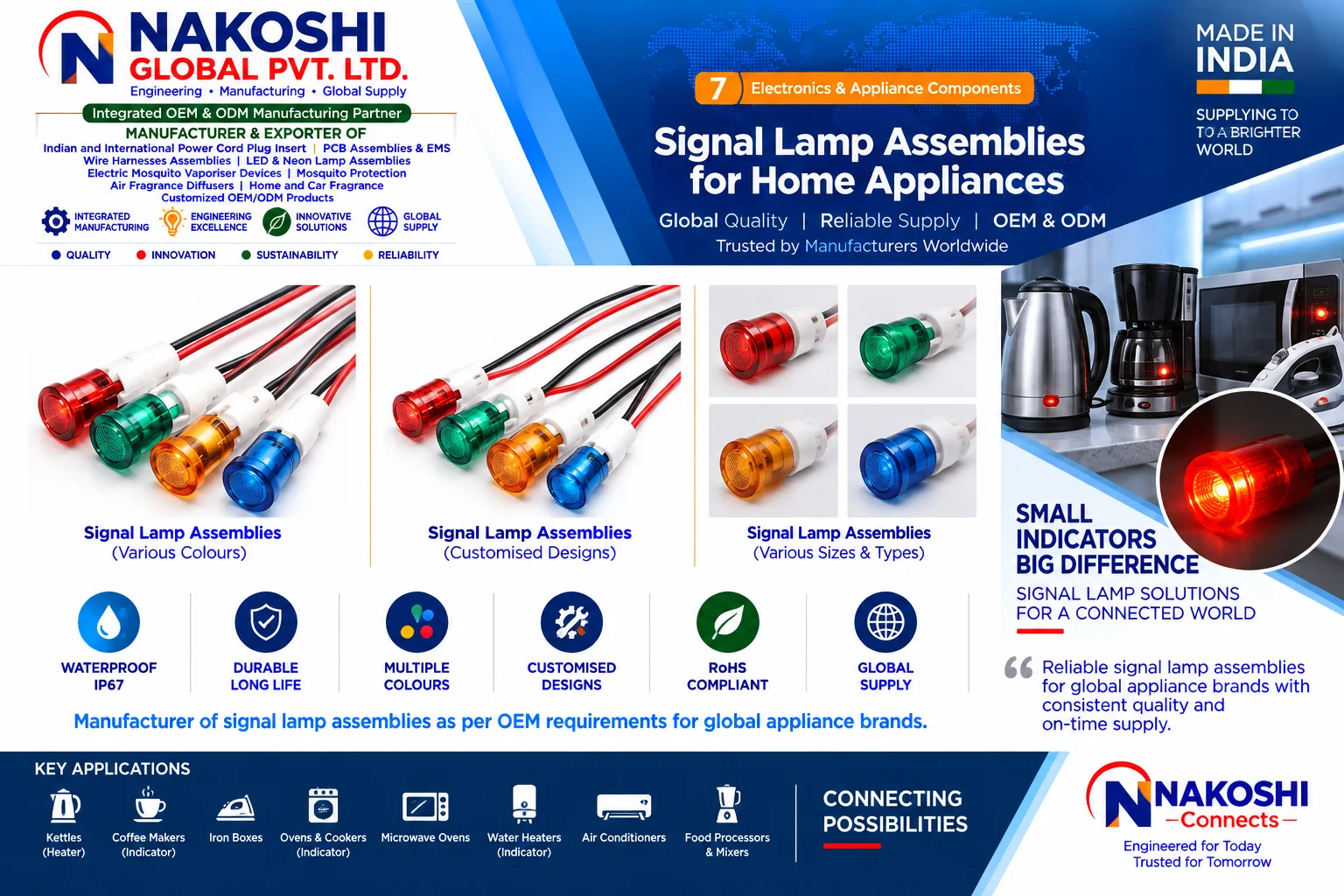 Signal Lamp Assemblies for Home Appliances - Nakoshi Global OEM and ODM manufacturing