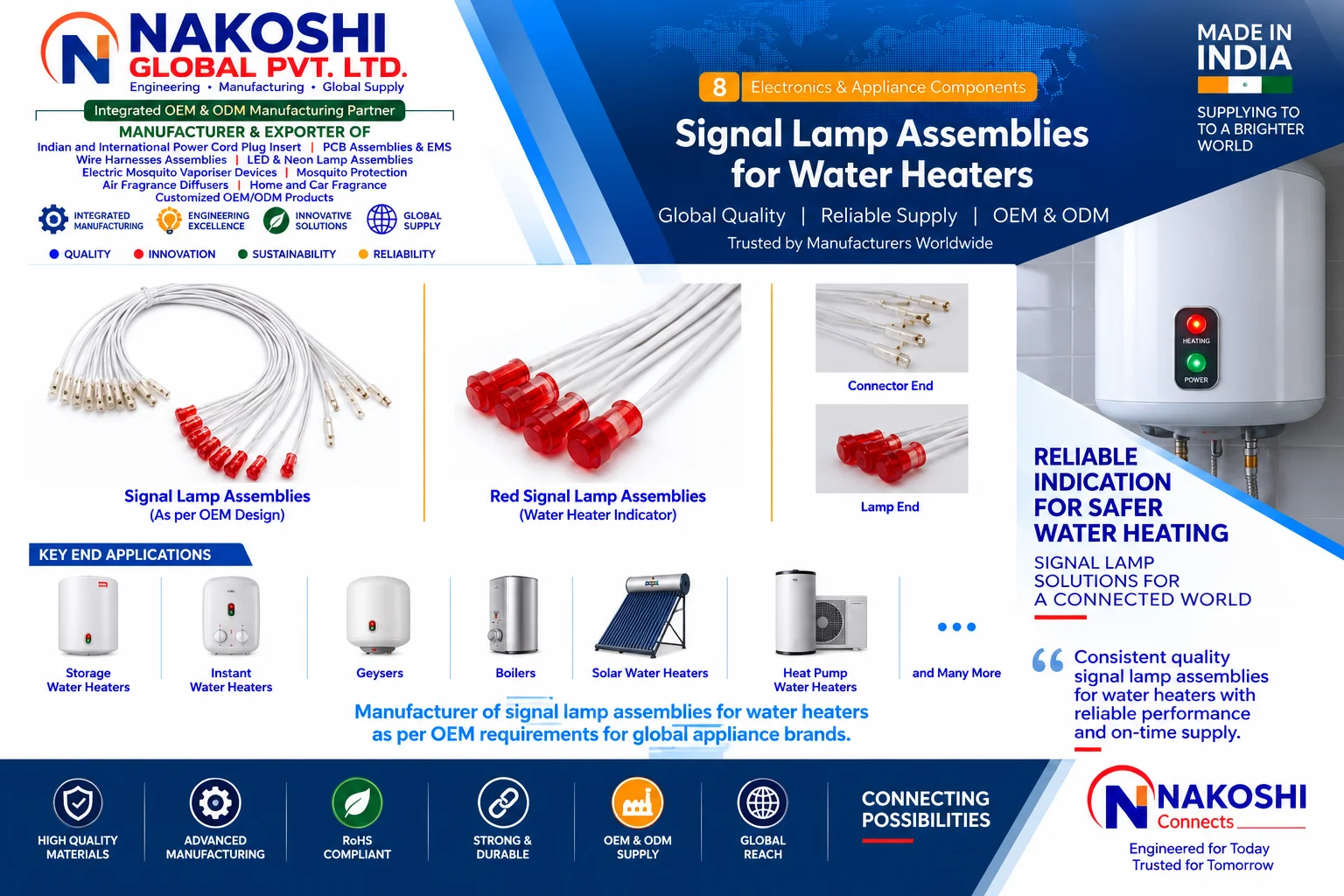 Signal Lamp Assemblies for Water Heaters - Nakoshi Global OEM and ODM manufacturing