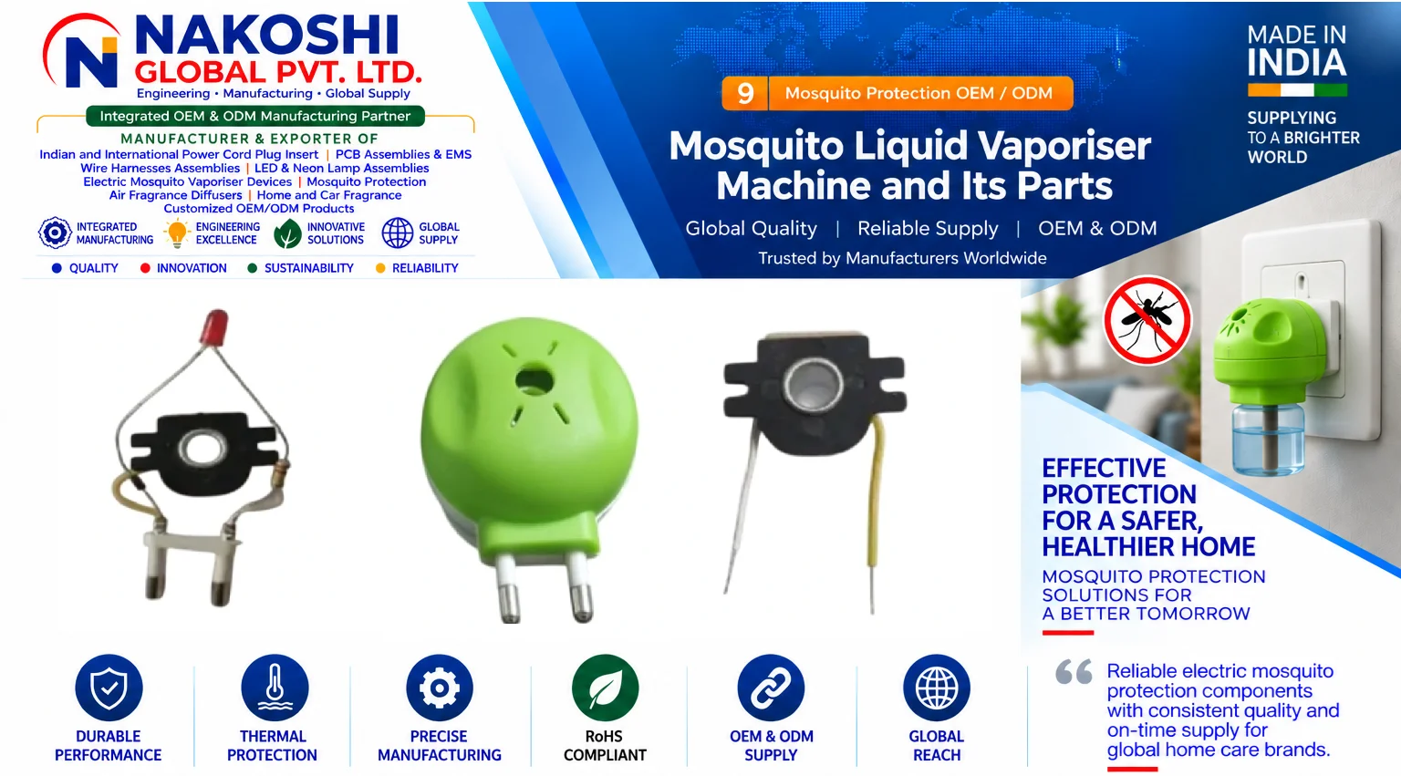 Mosquito Liquid Vaporiser Machine and Its Parts / Electric Mosquito Protection Devices - Nakoshi Global OEM and ODM manufacturing